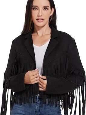 Fringe Leather Jacket‎ Women, Western Cowgirl Outfits for Women Country Concert